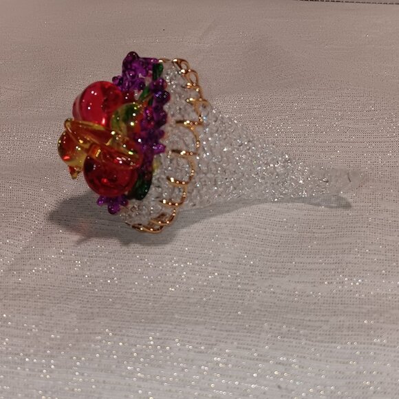 Spun Blown Glass Gold Trim Mesh Cornucopia Christmas Thanksgiving Ornament - Picture 1 of 4